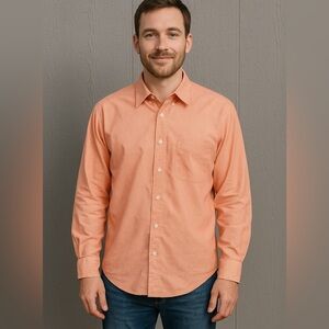 J.McLaughlin Button Down Oxford Orange White Striped‎ Work Dress Shirt Mens Lg